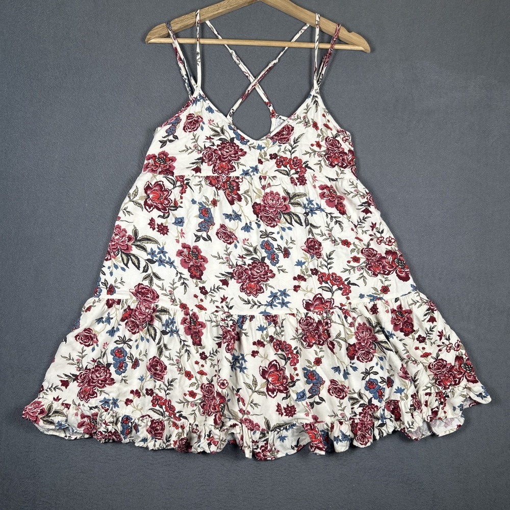 American Eagle cottage core ruffle Floral Cross back Dress small Woman's cream